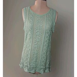 Sundance Womens Sz S Tank Top Sheer Green Embroidered Lace Sleeveless Top Boho‎